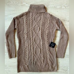 Lulus (S) Cable Knit Turtleneck Sweater Dress Taupe Fall Fashion Longsleeve